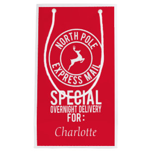 Red & White North Pole Express Mail Name Small Gift Bag