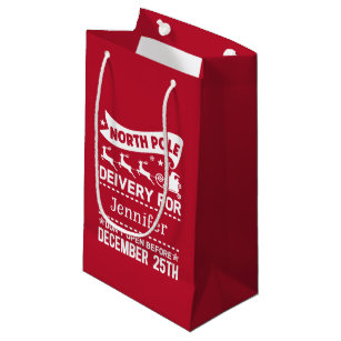 Red & White North Pole SANTA Delivery Name Small Gift Bag