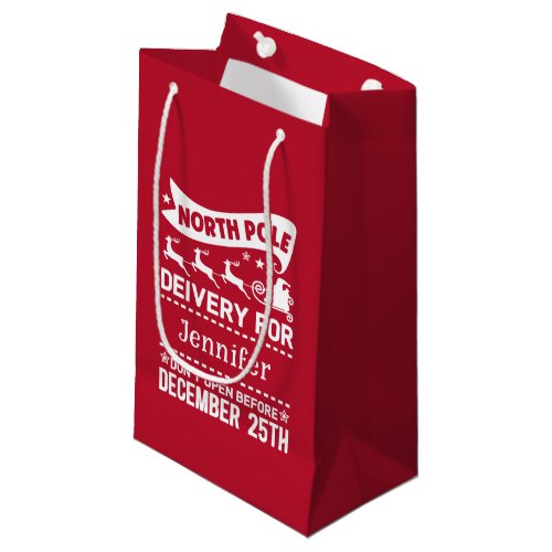 Red  White North Pole SANTA Delivery Name Small Gift Bag