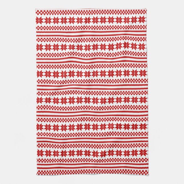 Red White Norwegian Christmas Sweater Pattern Towel (Vertical)