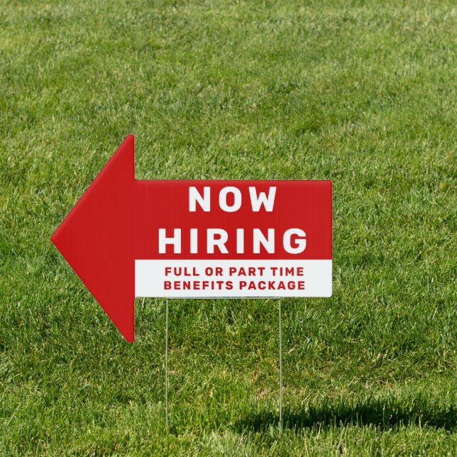  Red White Now Hiring Directional Arrow Sign (Insitu)