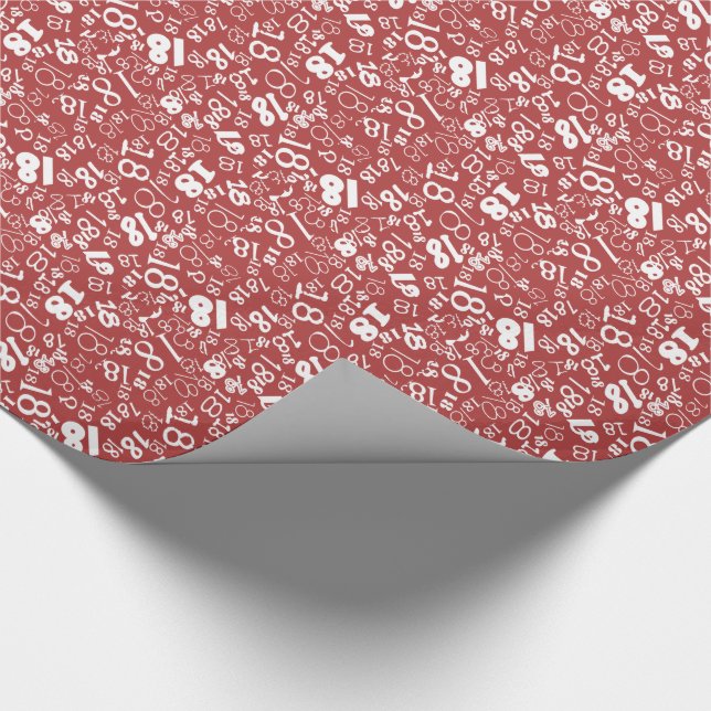 Red White Numbers 18th Birthday Wrapping Paper (Corner)