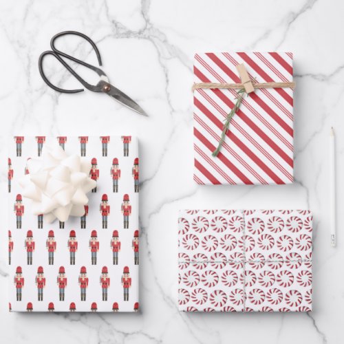 Red White Nutcracker and Candy Cane Christmas Wrapping Paper Sheets