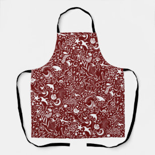 Red White Ocean Pattern   Dolphin Waves Shell Crab Apron