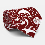 Red White Ocean Pattern | Dolphin Waves Shell Crab Neck Tie