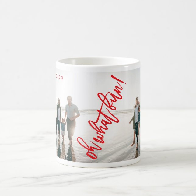 Red White Oh What Fun Christmas Holiday Photo Coffee Mug (Center)