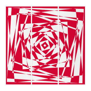 Red & White Optical Illusion Triptych Wall Art