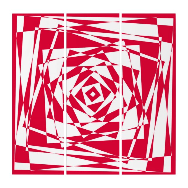 Red & White Optical Illusion Triptych Wall Art  (Front)