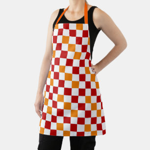 Red White Orange Checkered Pattern Design Apron