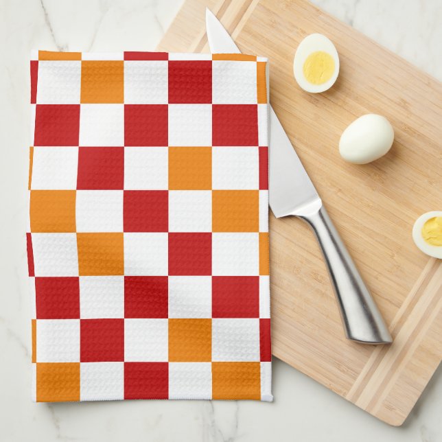 Red White Orange Checkered Pattern Design  Kitchen Towel (Quarter Fold)