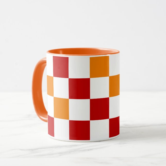 Red White Orange Checkered Pattern Design  Mug (Front Left)