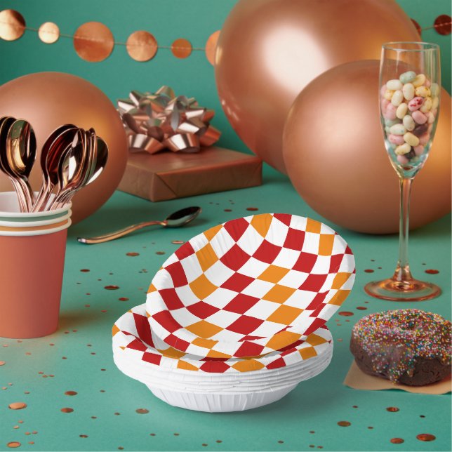 Red White Orange Checkered Pattern Design  Paper Bowls (Multi)