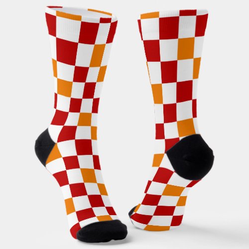 Red White Orange Checkered Pattern Design  Socks