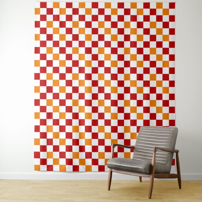 Red White Orange Checkered Pattern Design  Tapestry (In Situ)