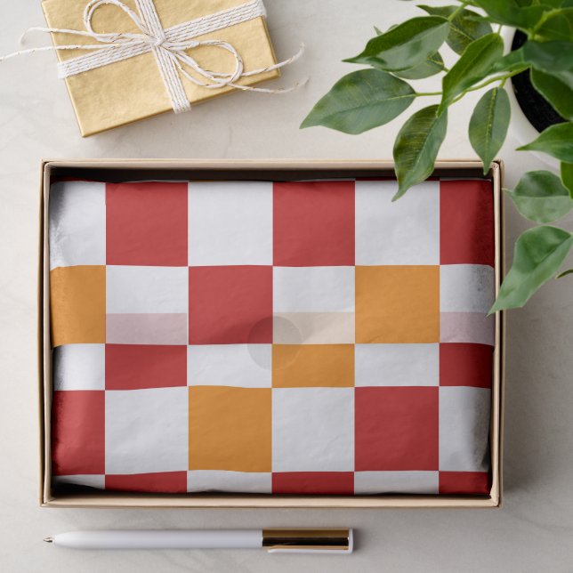 Red White Orange Checkered Pattern Design  Tissue Paper (Gift)