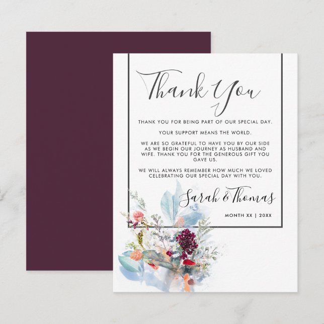 RED WHITE & ORANGE FLORAL ELEGANT THANK YOU INVITATION (Front/Back)