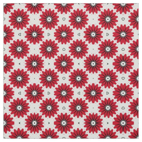 Red  White Organized Floral Geometric Pattern Fabric