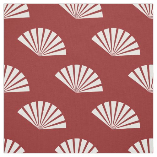 Red white paper fans oriental pattern fabric