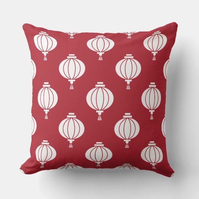 red white paper lanterns oriental outdoor pillow (Front)