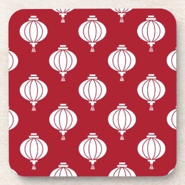 red white paper lanterns oriental pattern beverage coaster