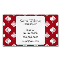 red white paper lanterns oriental pattern business card magnet