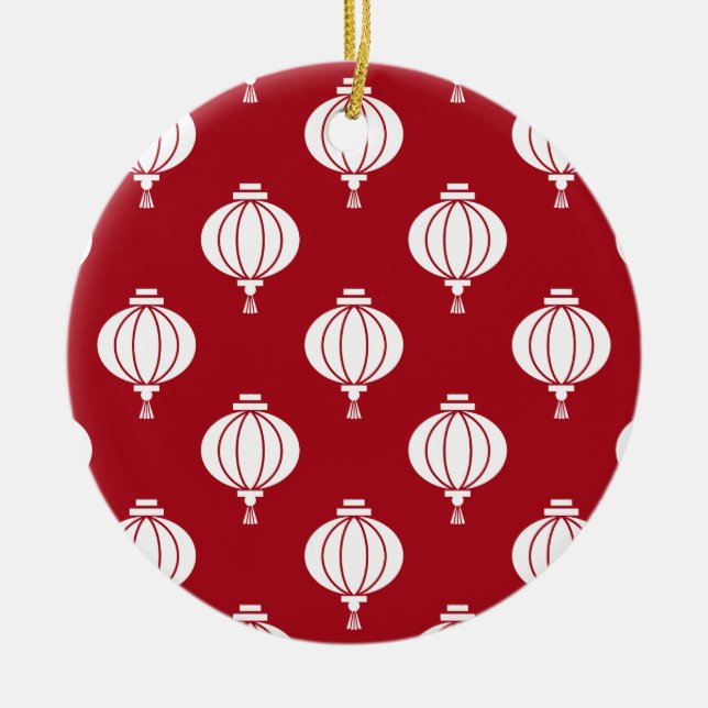 red white paper lanterns oriental pattern ceramic ornament (Front)