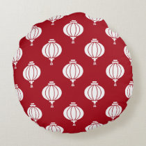 red white paper lanterns oriental pattern round pillow