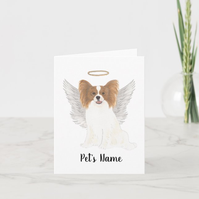 Red & White Papillon Sympathy Memorial Card (Front)