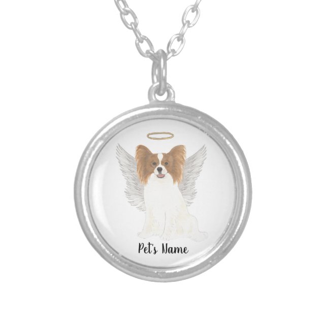 Red & White Papillon Sympathy Memorial Silver Plated Necklace (Front)