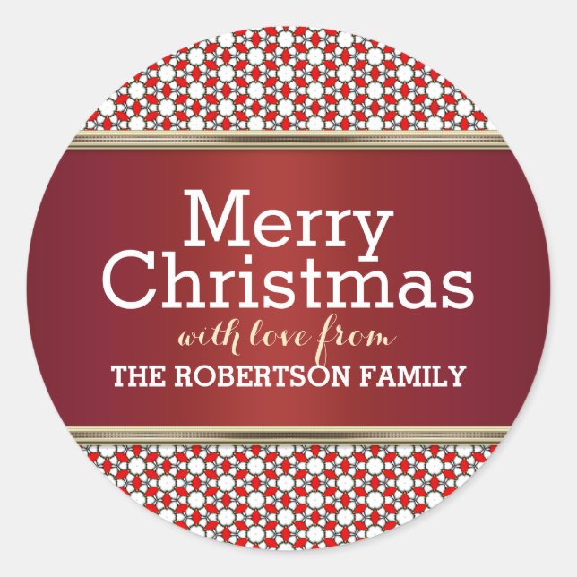 Red White Pattern Christmas Gift Tag Stickers (Front)