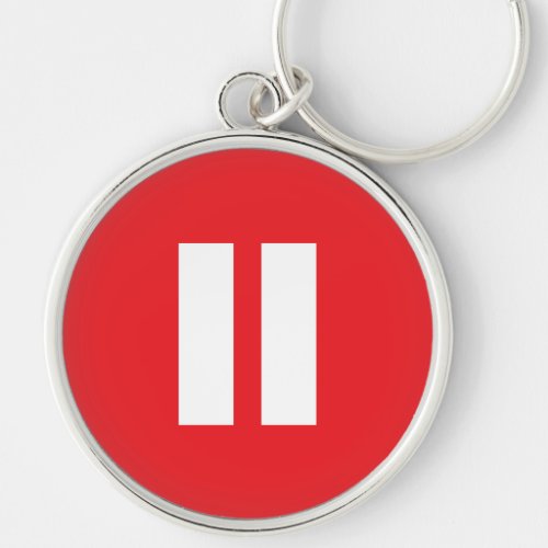 Red  White Pause Button Keychain