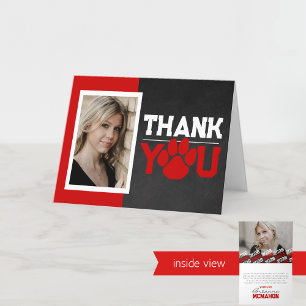 Red & White Paw Print Graduation 2 Photo Folding Letterpress Thank You Card