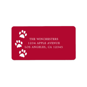 Red & White Paw Prints Address Label