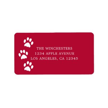 Red & White Paw Prints Address Label by PinkMoonPaperie at Zazzle