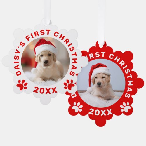 Red  White Paw Prints Custom Pets First Xmas Ornament Card