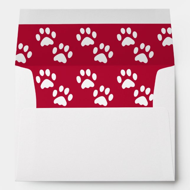 Red & White Paw Prints Holiday Envelope (Back (Bottom))