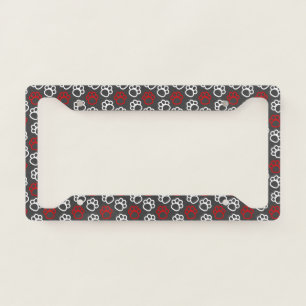 Red White Paw Prints License Plate Frame