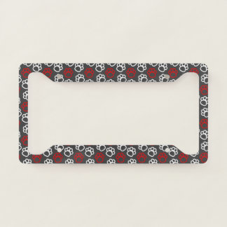 Red White Paw Prints License Plate Frame
