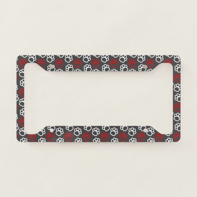 Red White Paw Prints License Plate Frame (Front)