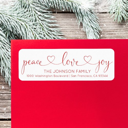 Red White Peace Love Joy Christmas Holiday Label
