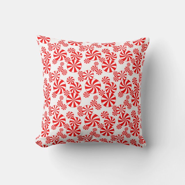 Red White Peppemint Candy Holiday Pattern Throw Pillow (Front)