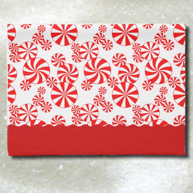Red White Peppemint Holiday Pattern Kitchen Towel (Peppermint Candy Pattern Kitchen Towel)