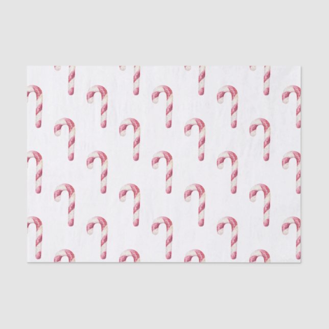 Red White Peppermint Candy Canes Tissue Paper (Front)