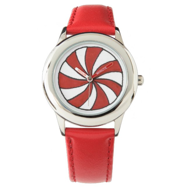 Red White Peppermint Candy Christmas Xmas Watch (Front)