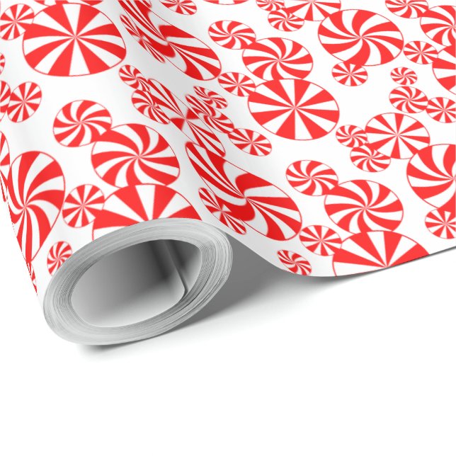 Red White Peppermint Candy Holdiay Pattern Wrapping Paper (Roll Corner)