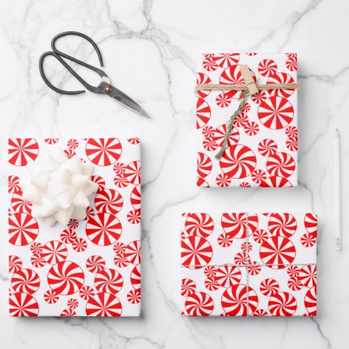 Red White Peppermint Candy Holdiay Pattern Wrapping Paper Sheets