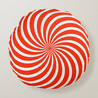Red & White Peppermint Candy Holiday Christmas Round Pillow