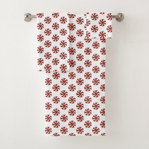 Red White Peppermint Candy Mint Holiday Christmas Bath Towel Set