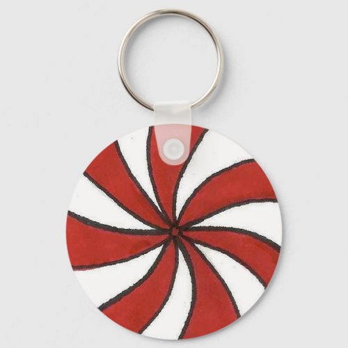 Red White Peppermint Candy Mint Holiday Christmas Keychain