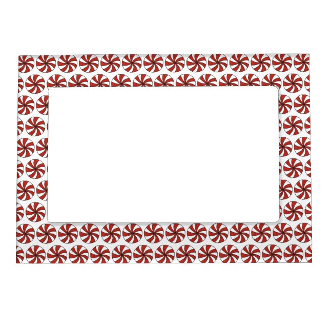 Red White Peppermint Candy Mint Holiday Christmas Magnetic Picture Frame (Front)